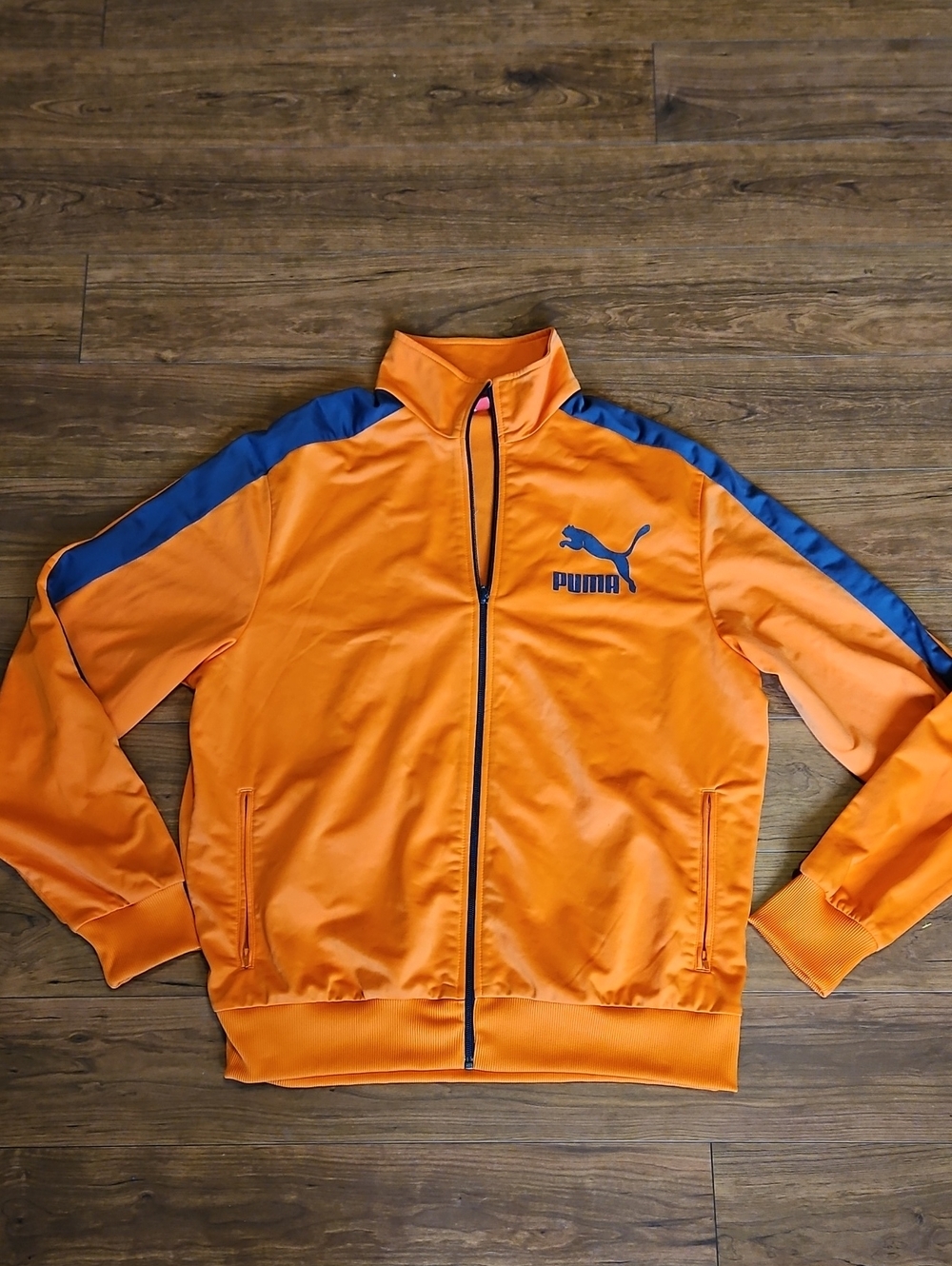 Puma Men's Orange Track Jacket with Blue Accents